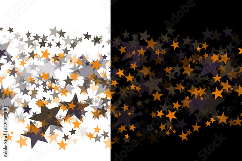 A Split Composition Featuring Orange and Dark Purple Stars Against Contrasting White and Black Backgrounds