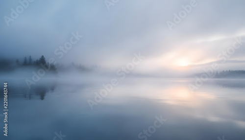 Serene misty abstract landscape background with soft fog