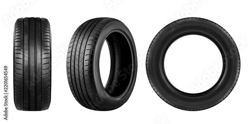 Car tire , radial tire ,ev tire photo set isolated on white background.