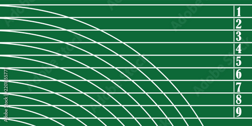 Cartoon Running Track with Lane Numbers and Start Finish Lines Top View Sport Illustration