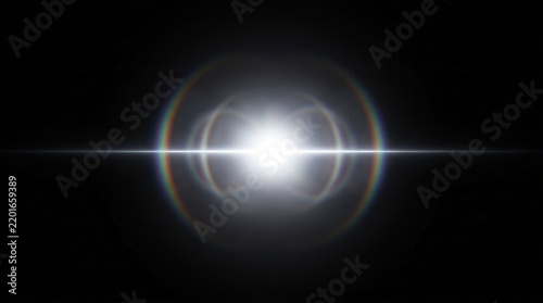 Abstract luminous light flare featuring iridescent rainbow rings