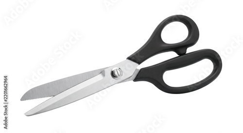 Professional tailor scissors with black handle on transparent background