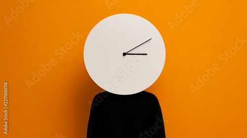 Person with clock on bright backdrop, close-up view.