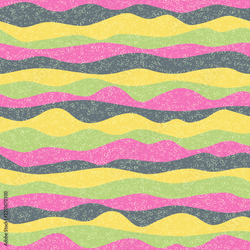 Curve multicolor wave stripes vector seamless pattern. Colorful horizontal st...