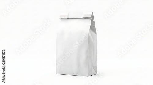 Empty white paper bag standing upright
