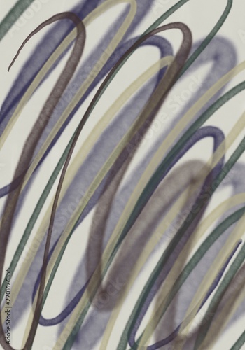Abstract Hand Drawn Curved Lines in Blue, Green, Brown and Beige