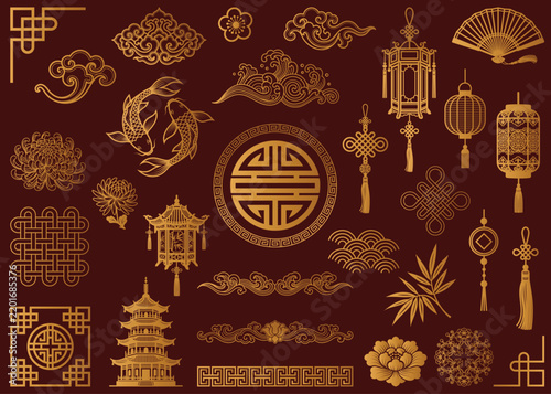 Chinese Traditional Vector Clipart. Asian ornament. Oriental Design