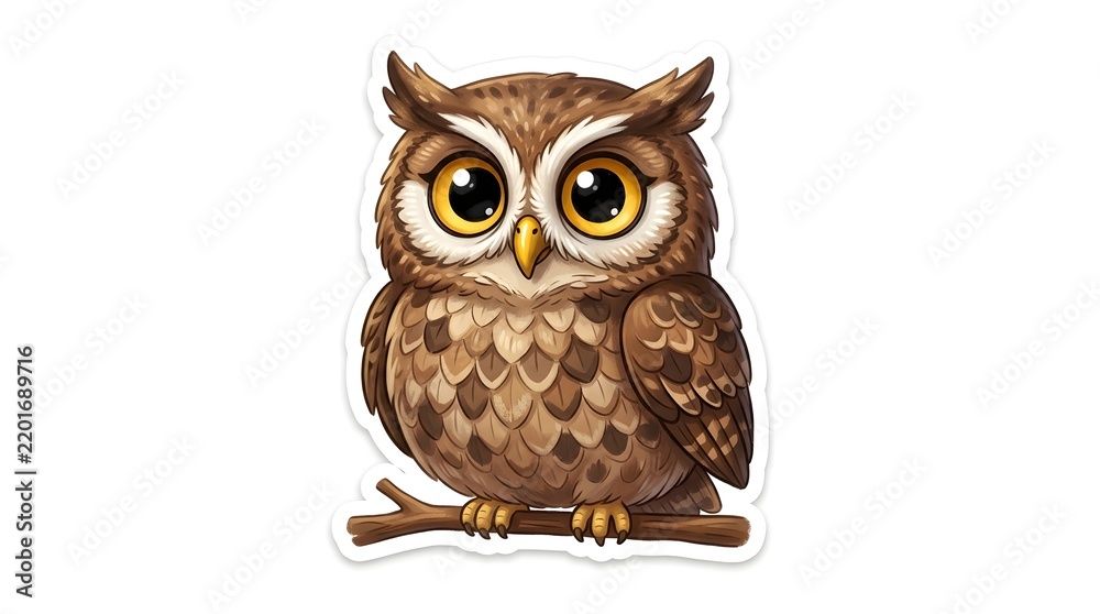 Fototapeta premium A charming and delightful illustration of a wide eyed fluffy brown owl perched gracefully showcasing intricate feather details and a captivating inquisitive gaze perfect for