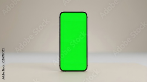 Smartphone with Green Screen Standing on Neutral Studio Background