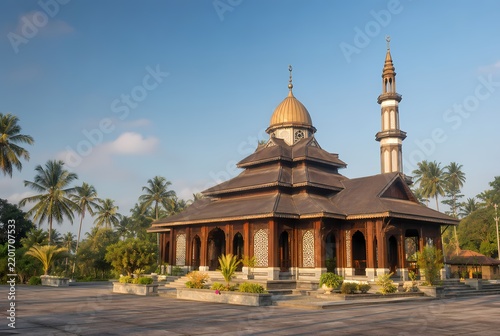 Traditional Southeast Asian Mosque with Islamic Architecture