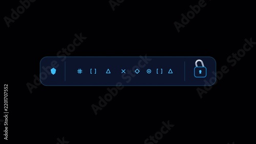 Digital security login bars with glowing cyan icons on transparent background. 4K alpha channel