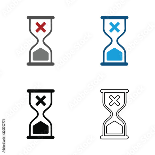 Time Out Icon Set With Hourglass and Cross Mark Vector