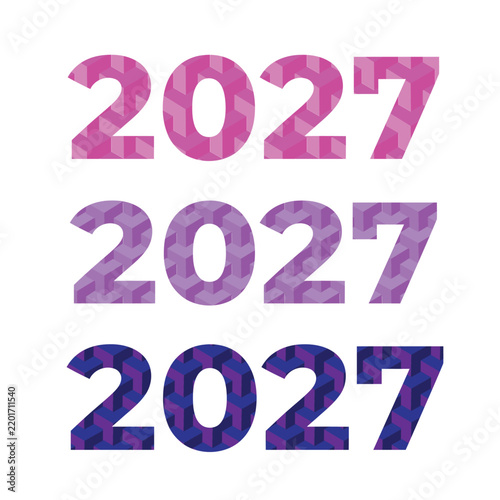 Geometric pattern typography number 2027 vector editable stroke