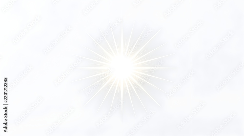 Fototapeta premium Glowing star burst shape with white rays on a minimalist bright background