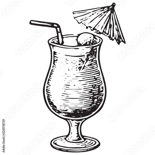 Tropical Hurricane Cocktail with Umbrella Garnish