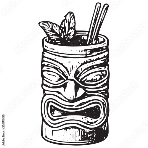 Tiki Cocktail with Tropical Garnish and Straws