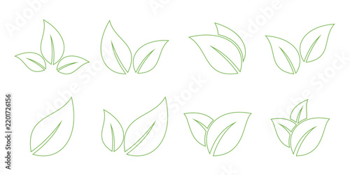 Organic Green Leaf Icon Collection — Elegant Botanical Nature Symbols for Eco Friendly Branding and Plant Based Design