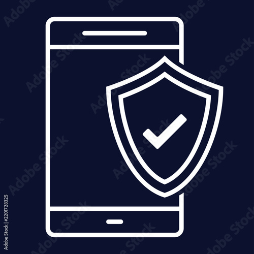 Smartphone with a shield and checkmark representing mobile security, data protection and verified safety.