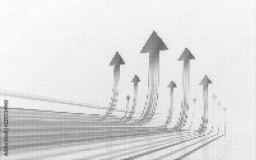 Abstract halftone dot pattern background featuring upward pointing arrows representing growth and progress