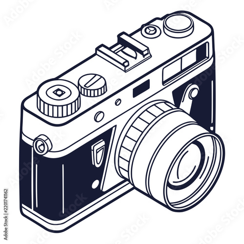 Foto Vintage style rangefinder camera with a lens, isolated on a white background, de