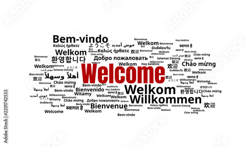 Multilingual Welcome Word Cloud Typography Concept Banner for International Hospitality