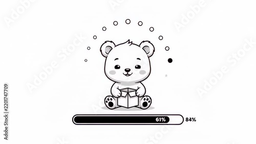 Cute white bear holding a box with loading bar animation on white background
