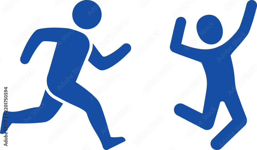 Fototapeta premium Stick figure icon. Running symbol. Jumping sign. Active movement pictogram for sports, fitness app, exercise and interface design.