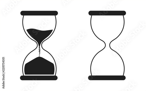 Two hourglasses with sand flowing inside isolated on white background