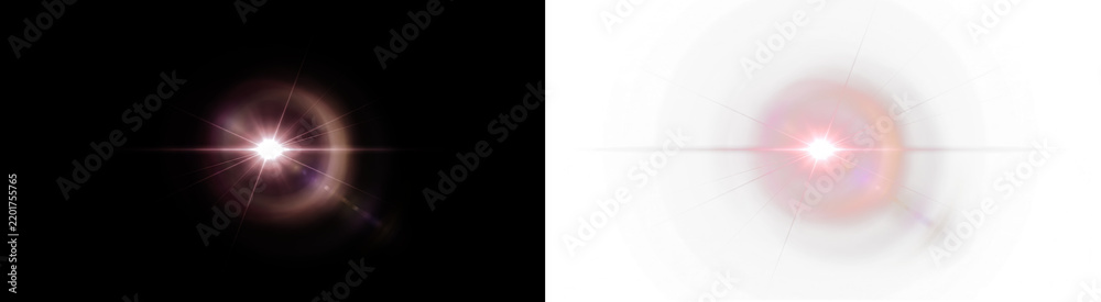 Fototapeta premium Png bright lens flare with glowing star and colorful circles isolated on transparent background