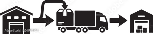 Warehouse to Warehouse Cargo Delivery Logistics Vector
Warehouse Transportation and Freight Delivery Truck Icon
Cargo Transfer Between Warehouses Logistics Vector
Warehouse Distribution and Truck Tran