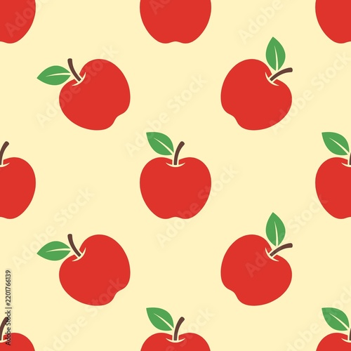 Seamless apple pattern with simple fruit illustrations arranged in a repeating layout. Ideal for fabric, wrapping paper, stationery, packaging, backgrounds, textiles, and surface pattern design.