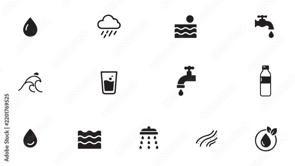 Obraz premium water, weather, environment, climate, nature, sustainability, ecology, water icon, weather icon, environmental icon, water drop, rain, rainfall, cloud, sunshine, storm, wind, temperature, humidity, cl
