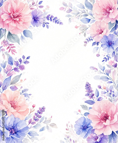 Pink Floral Flower Frame Background with Spring Blossoms, Elegant Nature Border, Vintage Botanical Ornament for Card, Wallpaper, Wedding Invitation and Decorative Design