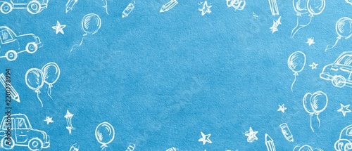 Childlike doodles creating a playful blue background frame