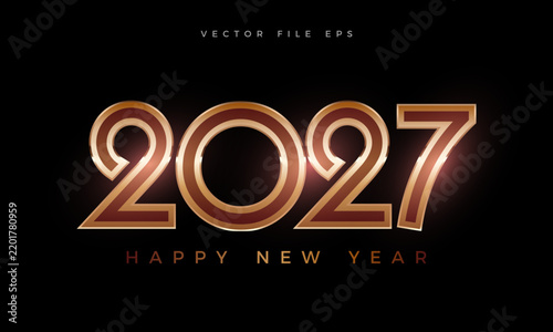 Happy New Year 2027 Rose Gold Typography Vector Design on Dark Background