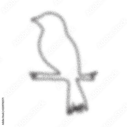 Bird perched on branch sketched charcoal style with white background