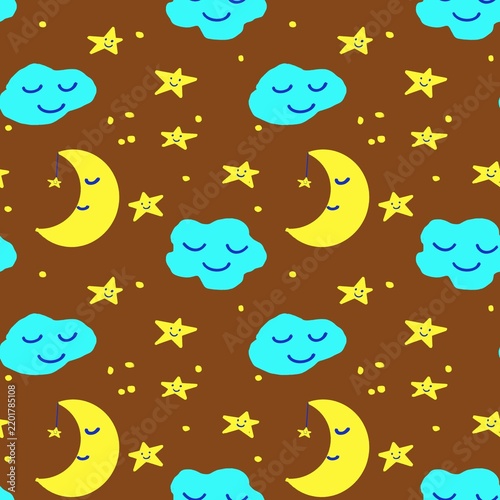 Fotografie Cute doodle night sky seamless pattern