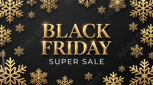 Luxury Black Friday Sale Banner with Golden Snowflakes