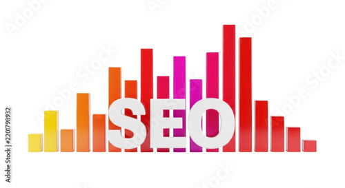 Seo word with colorful bar chart isolated on transparent background