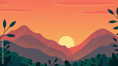 Cinematic widescreen motion background of sunset mountain loop animation