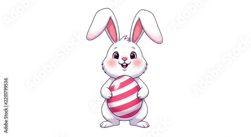 Cute white bunny holding easter egg isolated on transparent background