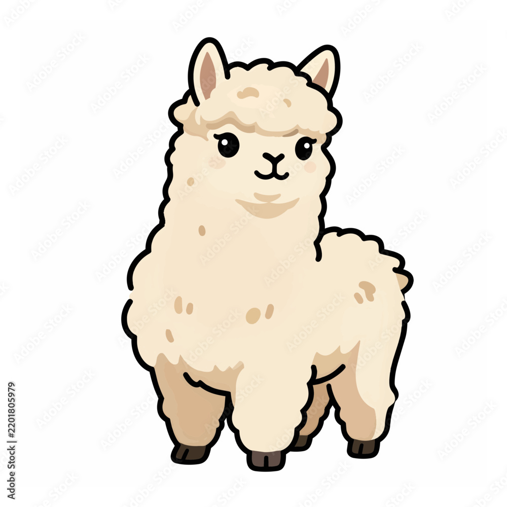 Fototapeta premium Fluffy alpaca illustration standing