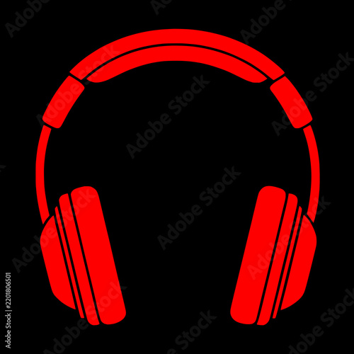 Red headphones isolated black background