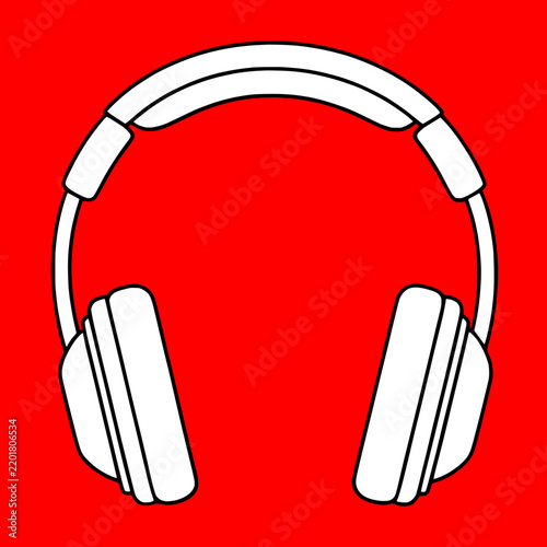 White with Black outline headphones isolated red background