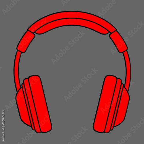 Red DJ headphones icon logo gray isolated background