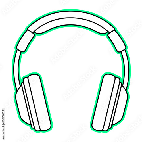 Black DJ headphones neon green glow stroke radioactive outline transparent background