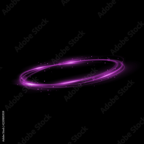 Фотография Dynamic purple light trail forming a glowing elliptical ring on a black backgrou