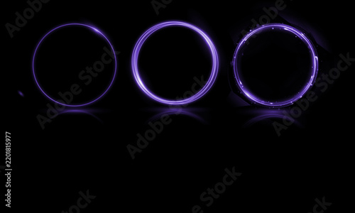 Three glowing blue rings on a dark background with a starry night effect