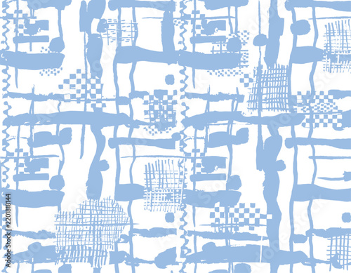 Abstract seamless pattern blue hand drawn elements vector texture background