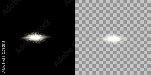 A comparison of a bright light effect on a black background versus a transparent grid